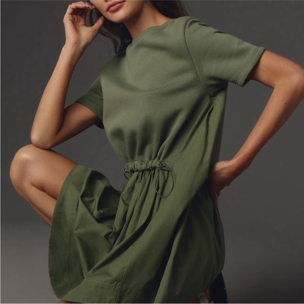 Anthropologie Pilcro Short Sleeve Sweatshirt mini dress Size Small Moss Green - Picture 2 of 12
